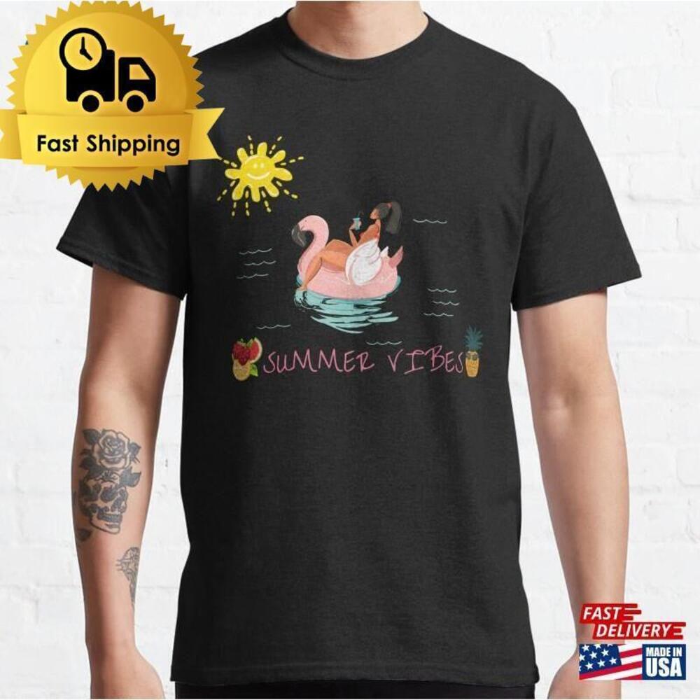 Summer Patterns With Flamingos And Pineapples Classic T-Shirt Unisex 1